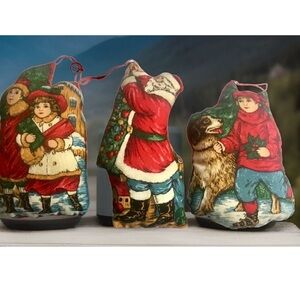 Vintage Handmade Christmas Ornaments Sewn Santa Kids Dog Days Gone By Lot Of 3
